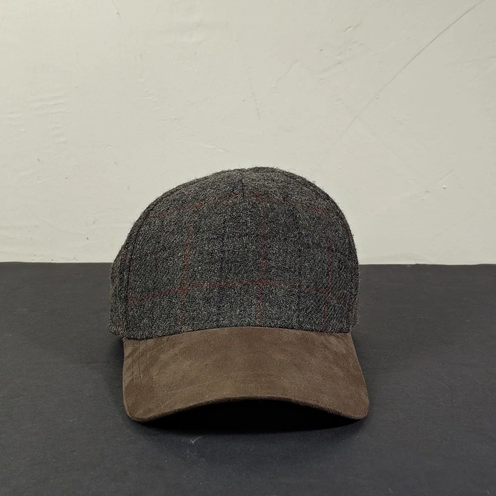 Crown Cap Canada Plaid Wool Baseball Hat Suede Bill Strapback Premium Grey Brown
